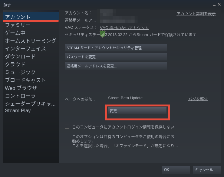 Steam設定